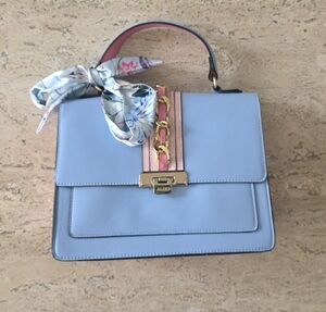 Aldo Women's Light Blue Top-Handle Satchel And Crossbody Purse with Pink Trim